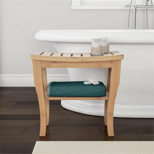 Daphnes Dinnette Shower Bench-Water Resistant Natural Eco-Friendly Bamboo with Storage Shelf DA3238856